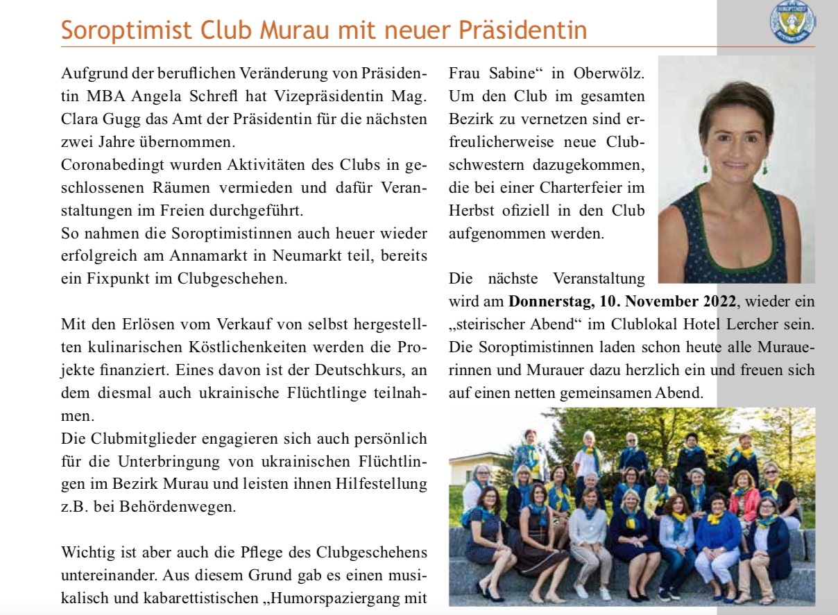 SI Murau mit neuer Präsidentin Mag. pharm. Clara Gugg